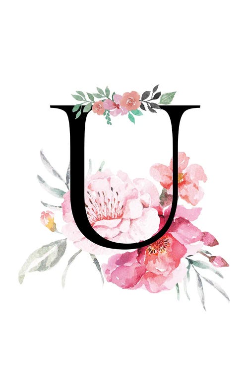 'U' Initial Monogram With Watercolor Flowers