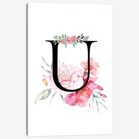 'U' Initial Monogram With Watercolor Flowers Canvas Print #DHV235} by Page Turner Canvas Print