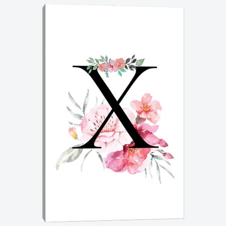 'X' Initial Monogram With Watercolor Flowers Canvas Print #DHV238} by Page Turner Canvas Art