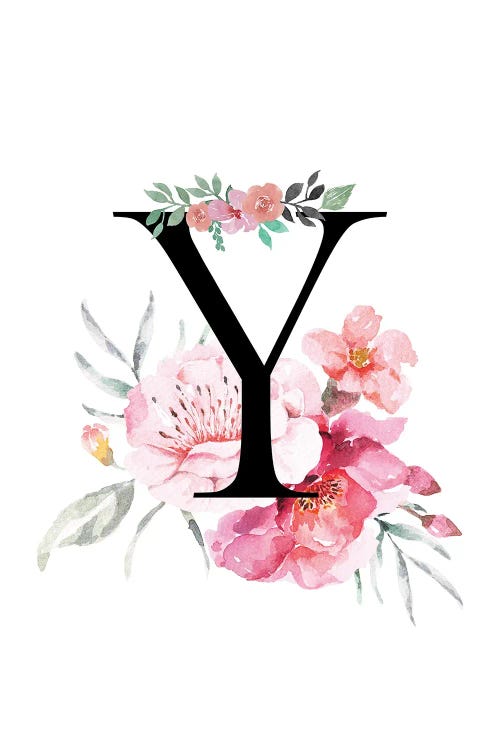 'Y' Initial Monogram With Watercolor Flowers