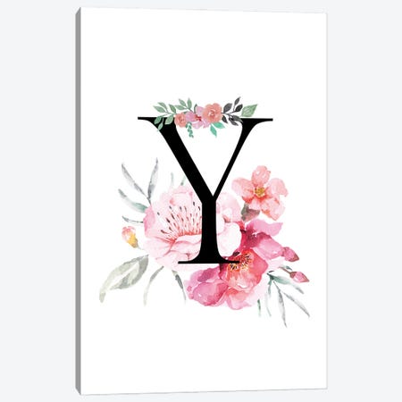 'Y' Initial Monogram With Watercolor Flowers Canvas Print #DHV239} by Design Harvest Canvas Art