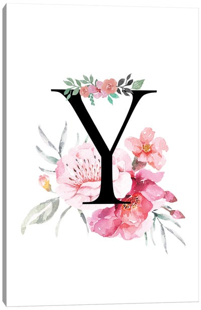 'Y' Initial Monogram With Watercolor Flowers Canvas Art Print - Letter Y