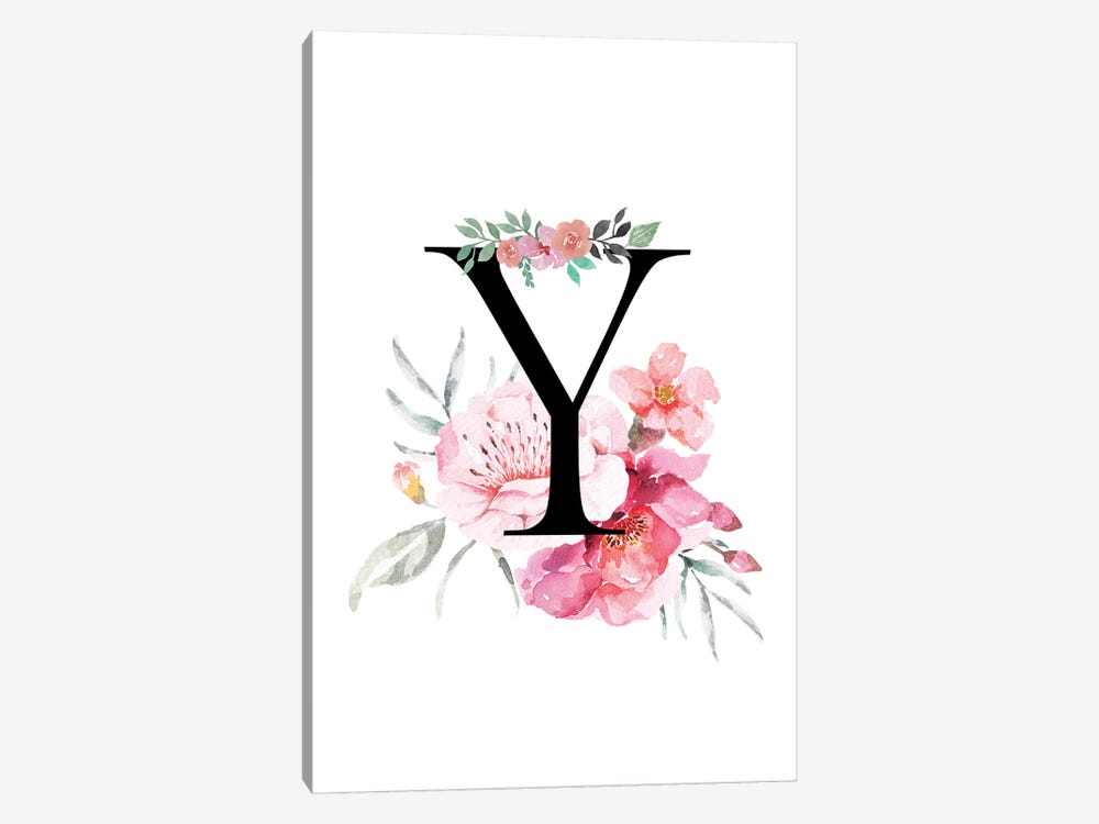 'Y' Initial Monogram With Watercolor Flowers by Page Turner 1-piece Canvas Art