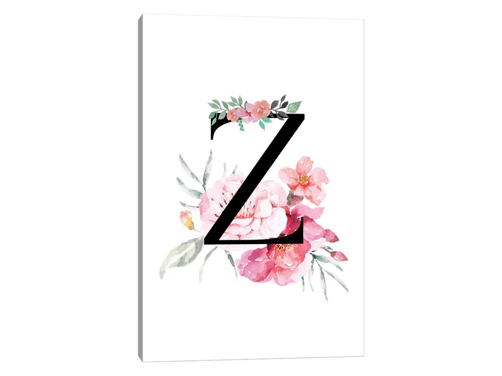 Floral Pink Gold Letter M Print First Initial Monogram 