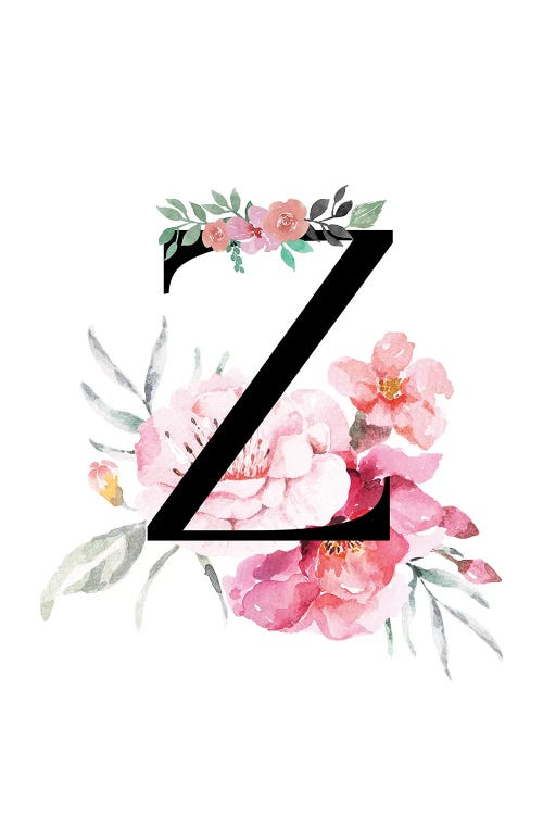 'Z' Initial Monogram With Watercolor Flowers