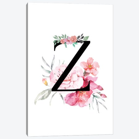 'Z' Initial Monogram With Watercolor Flowers Canvas Print #DHV240} by Page Turner Art Print