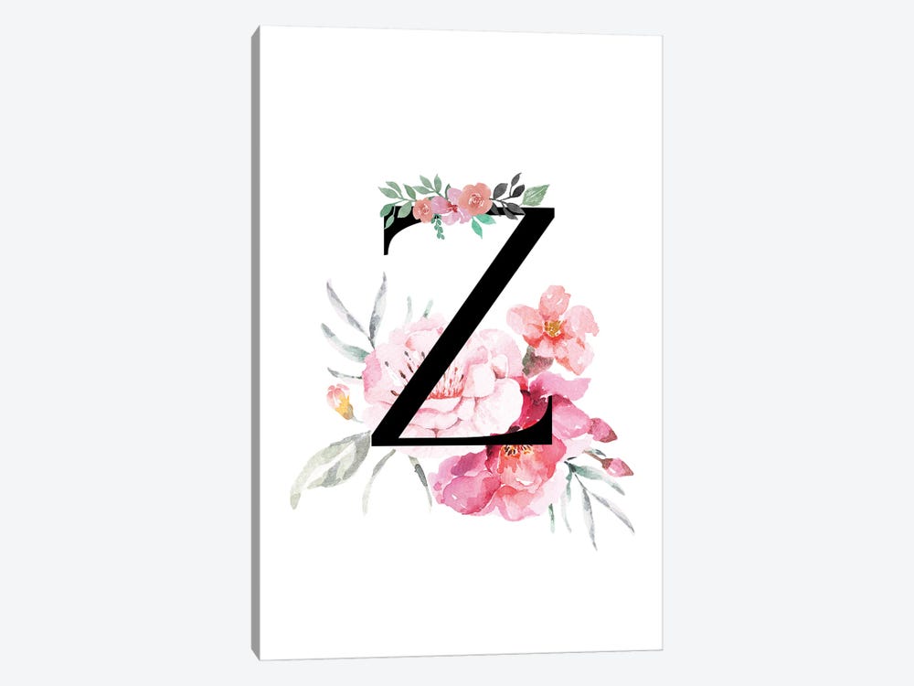 'Z' Initial Monogram With Watercolor Flowers by Page Turner 1-piece Canvas Art