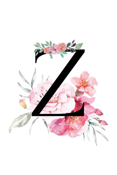 Alphabet: 'Z' Initial Monogram With Watercolor Flowers by Page Turner