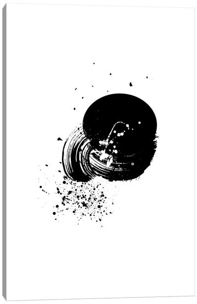 Abstract Black And White Brush Stroke With Paint Splash Canvas Art Print - Page Turner