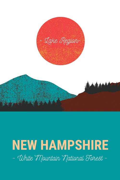 New Hampshire Lake And Forest Vintage Travel