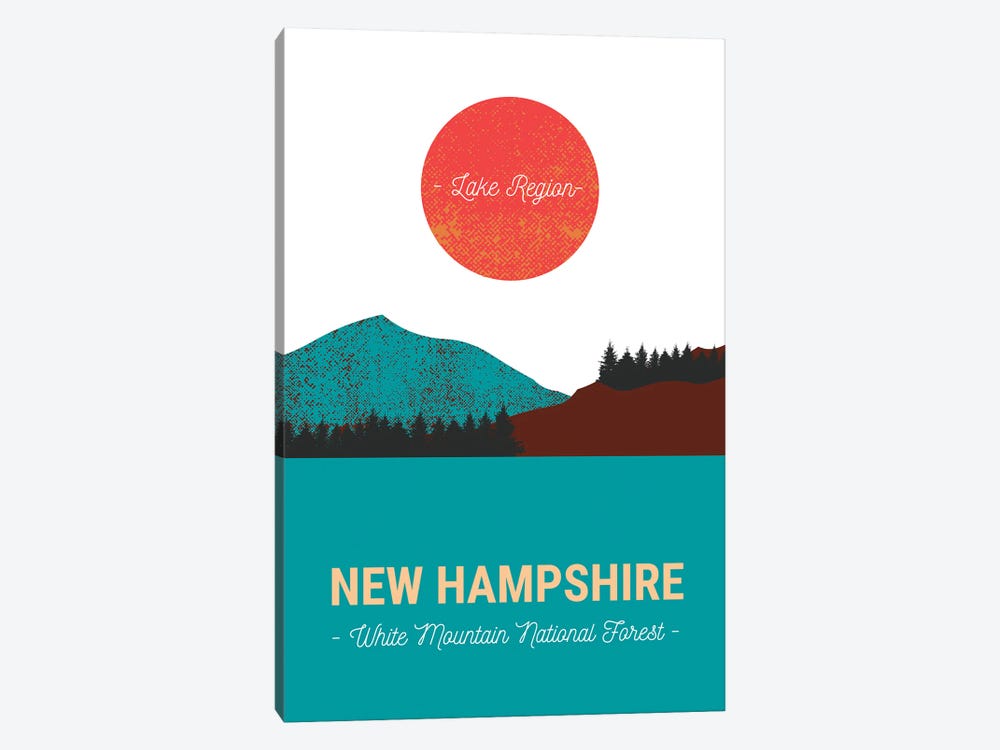 New Hampshire Lake And Forest Vintage Travel by Page Turner 1-piece Canvas Wall Art