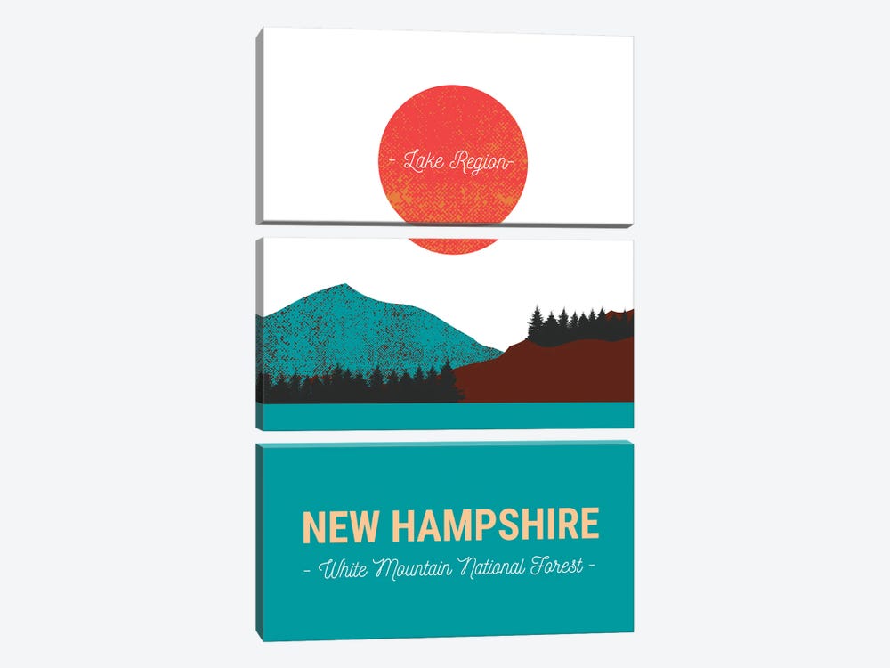 New Hampshire Lake And Forest Vintage Travel by Page Turner 3-piece Canvas Artwork
