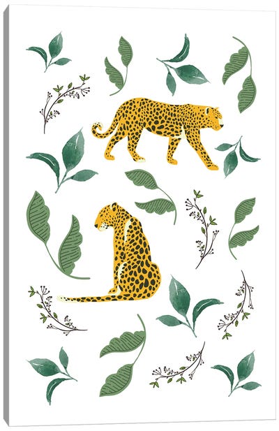 Vintage Leopards In Jungle Leaves Canvas Art Print - Page Turner