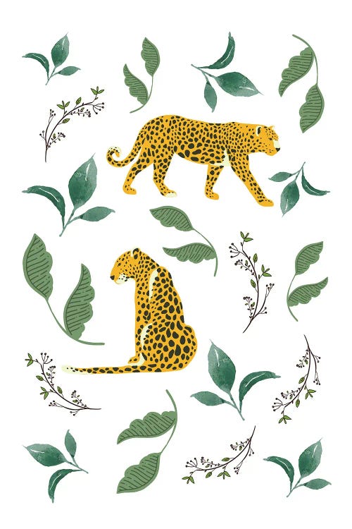 Vintage Leopards In Jungle Leaves