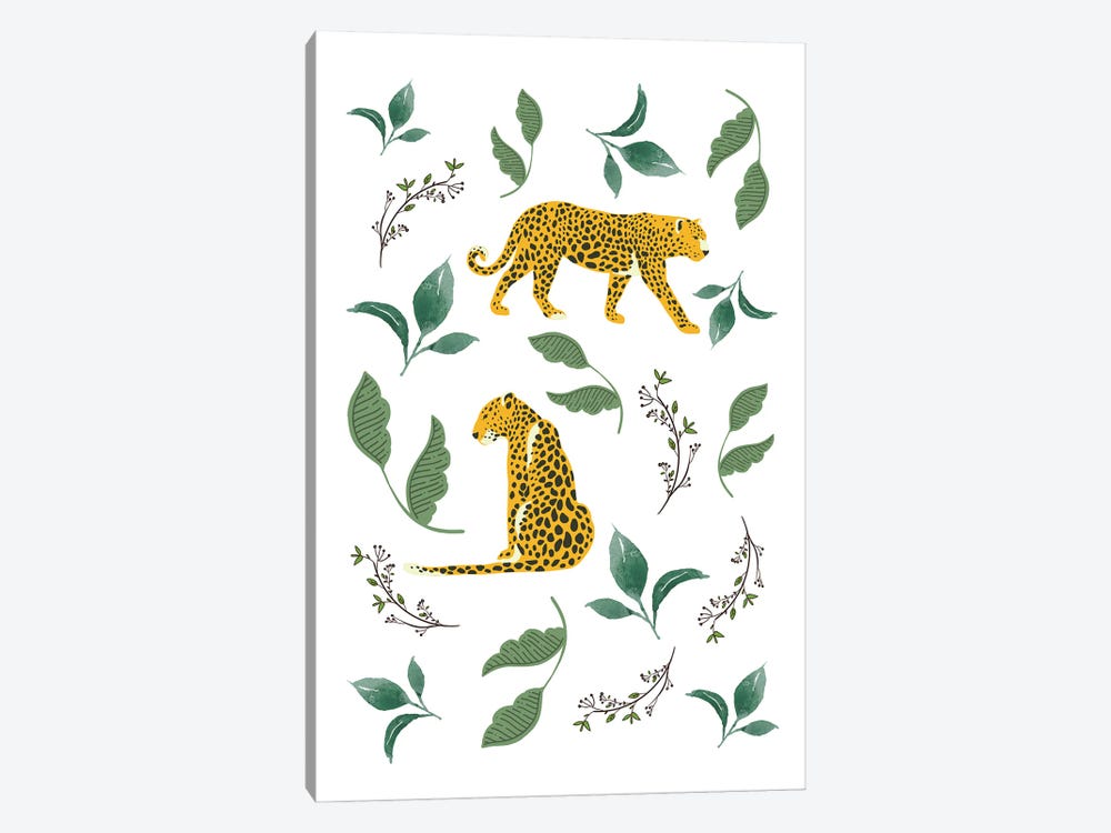 Vintage Leopards In Jungle Leaves - Canvas Art Print | Design Harvest