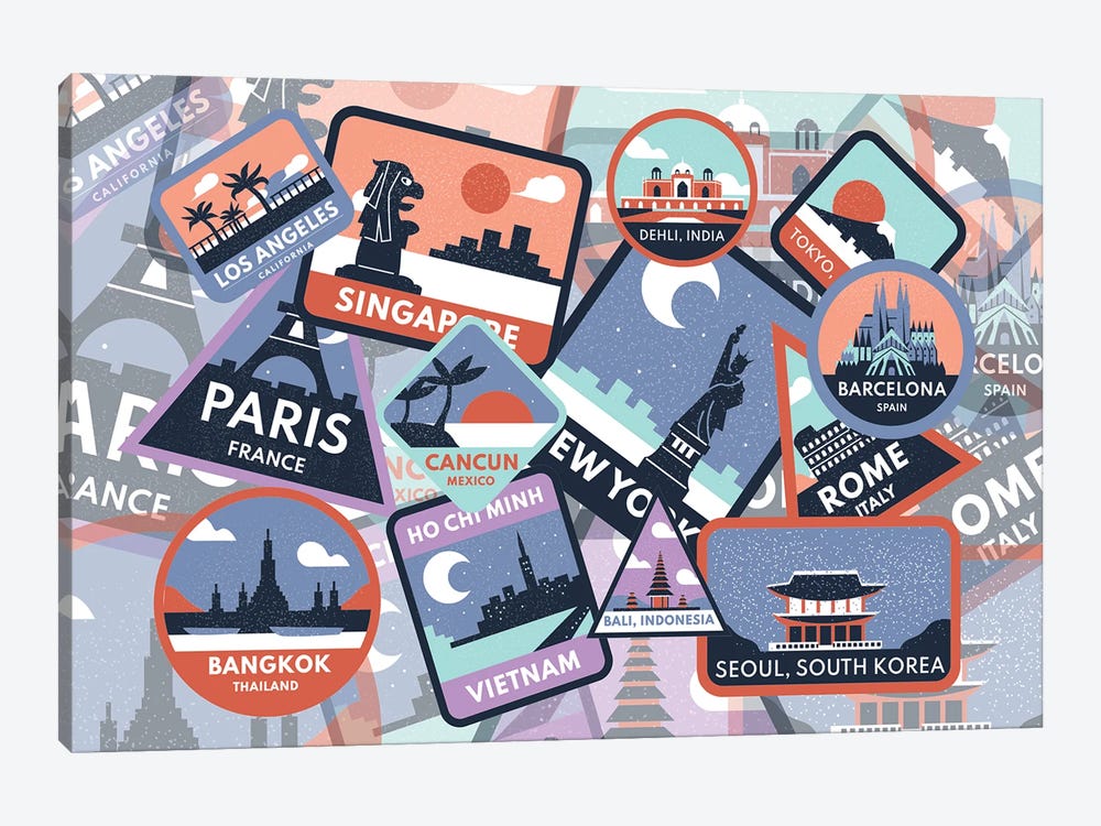 Vintage Travel Stickers Luggage Art by Page Turner 1-piece Art Print