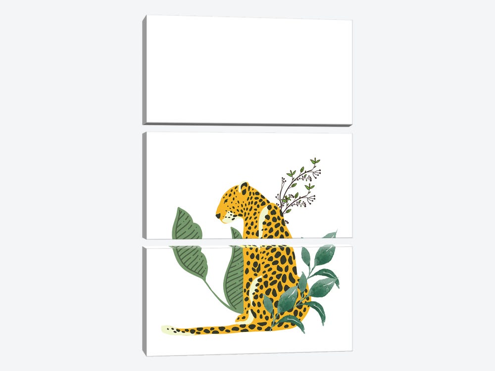 Vintage Leopard Hiding In Leaves by Page Turner 3-piece Canvas Artwork