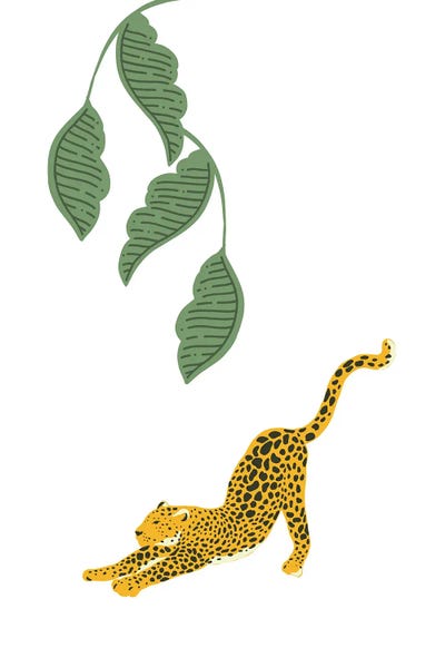 Vintage Leopard Stretching Under Jungle Leaves by Page Turner multi panel art