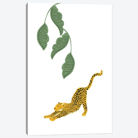 Vintage Leopard Stretching Under Jungle Leaves Canvas Print #DHV31} by Page Turner Canvas Art Print