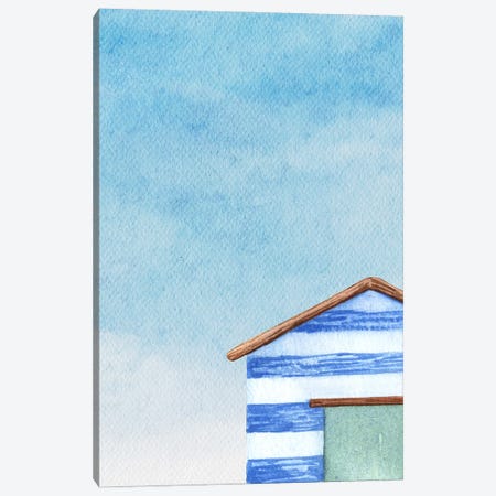 Boathouse On The Beach Blue And White Canvas Print #DHV325} by Page Turner Canvas Print