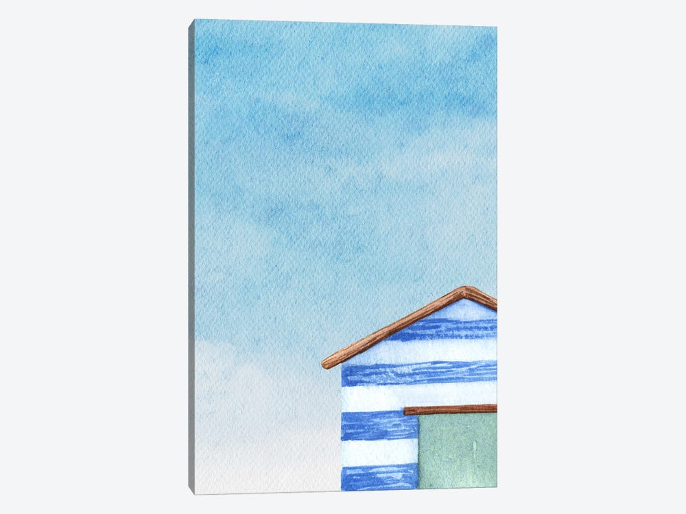 Boathouse On The Beach Blue And White by Page Turner 1-piece Canvas Art