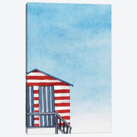 Boathouse On The Beach Red And Blue Stripes Canvas Print #DHV327} by Page Turner Canvas Art Print