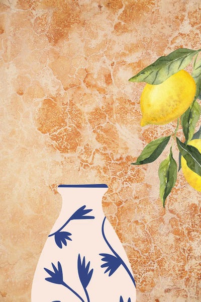 Pottery Still Life: Italian Kitchen Lemons And Jar by Page Turner