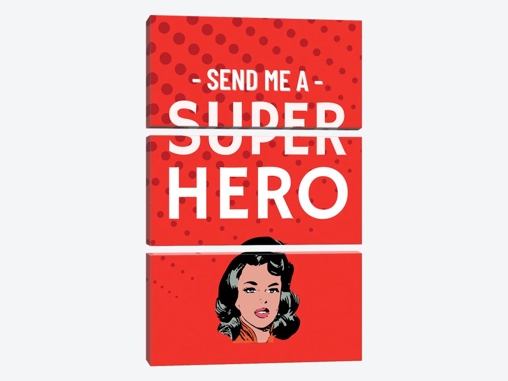 Send Me A Superhero Comic In Red by Page Turner 3-piece Canvas Wall Art