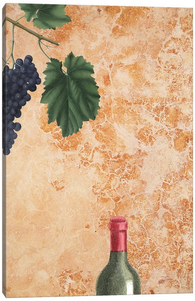 Tuscan Wine Bottle And Grapes Canvas Art Print - Drink & Beverage Art