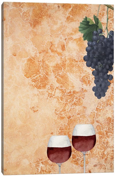 Tuscan Kitchen Wine Glasses And Grapes Canvas Art Print - Grape Art