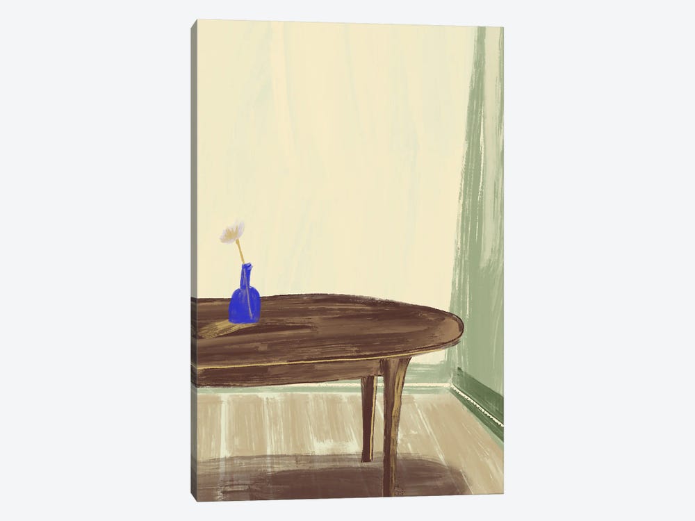 In A Room With Blue Bottle And Table by Page Turner 1-piece Canvas Art
