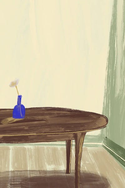 In A Room With Blue Bottle And Table