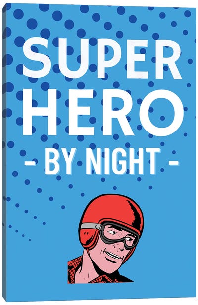 Superhero By Night Comic In Blue Canvas Art Print - Page Turner