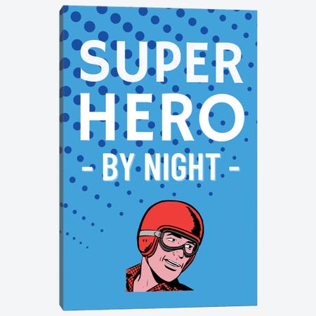 Superhero By Night Comic In Blue Canvas Print #DHV33} by Design Harvest Canvas Art Print