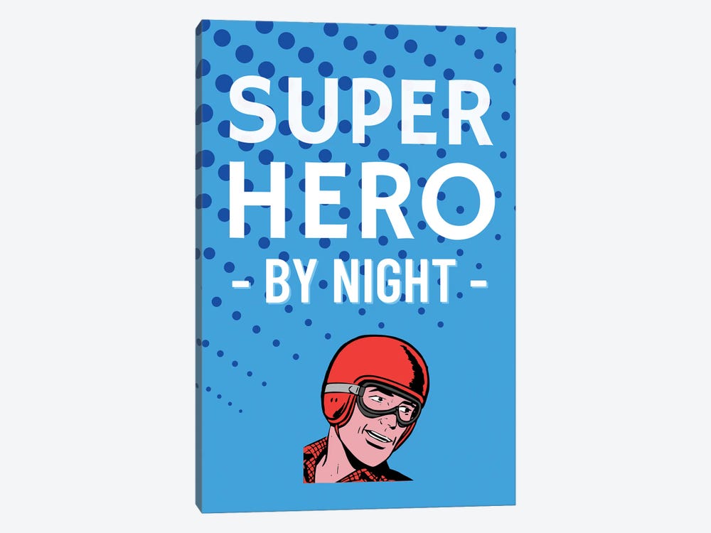 Superhero By Night Comic In Blue by Page Turner 1-piece Canvas Print