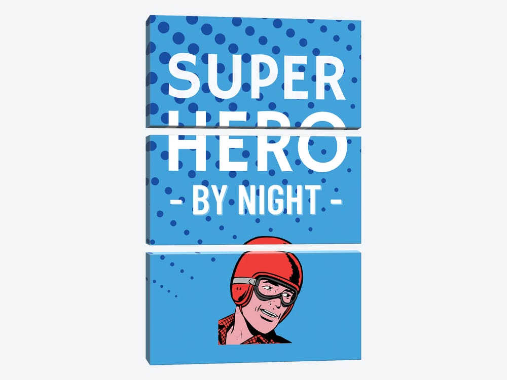 Superhero By Night Comic In Blue by Page Turner 3-piece Art Print