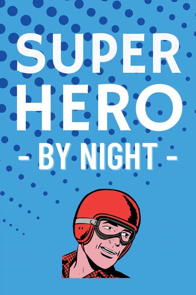 Fictional Characters: Superhero By Night Comic In Blue by Page Turner