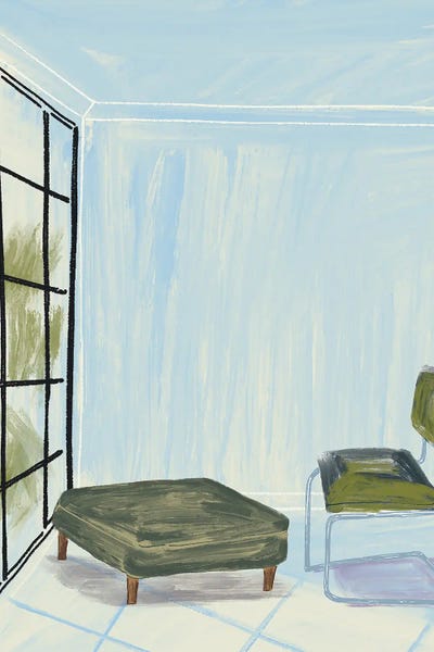In A Room With A Window And Green Chair