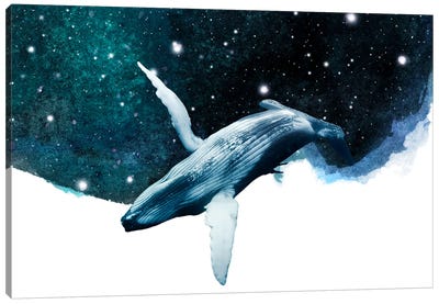 Surreal Art - Whale In The Sky Canvas Art Print - Page Turner