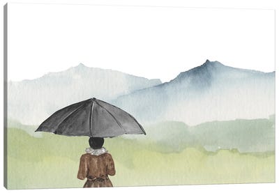 Landscape - A Rainy Day Walk Canvas Art Print - Cream Art