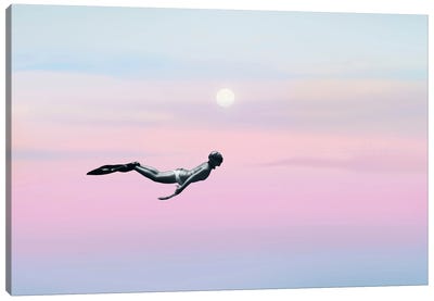 Surreal Diver In The Sky Canvas Art Print - Page Turner