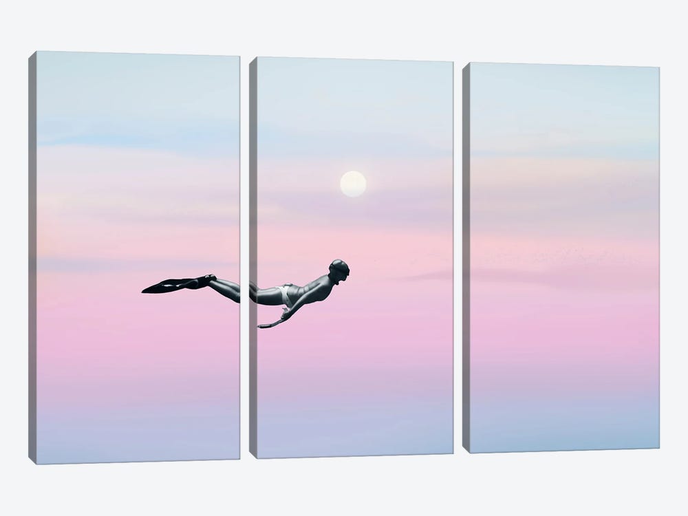 Surreal Diver In The Sky by Page Turner 3-piece Canvas Wall Art