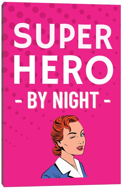 Superhero By Night Comic In Pink Canvas Art Print - Superhero Art