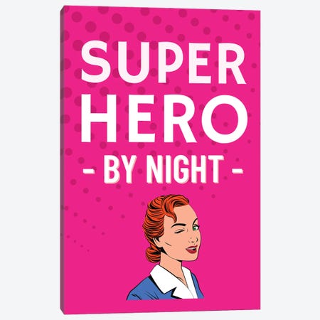 Superhero By Night Comic In Pink Canvas Print #DHV34} by Design Harvest Canvas Wall Art