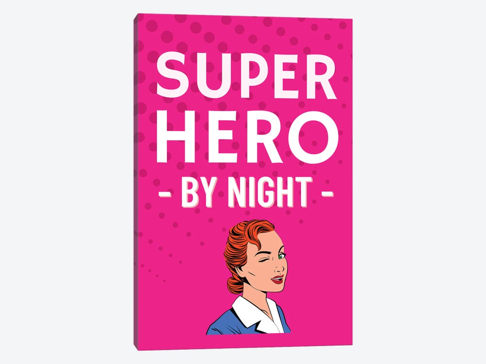 Superhero By Night Comic In Pink by Page Turner 1-piece Canvas Artwork
