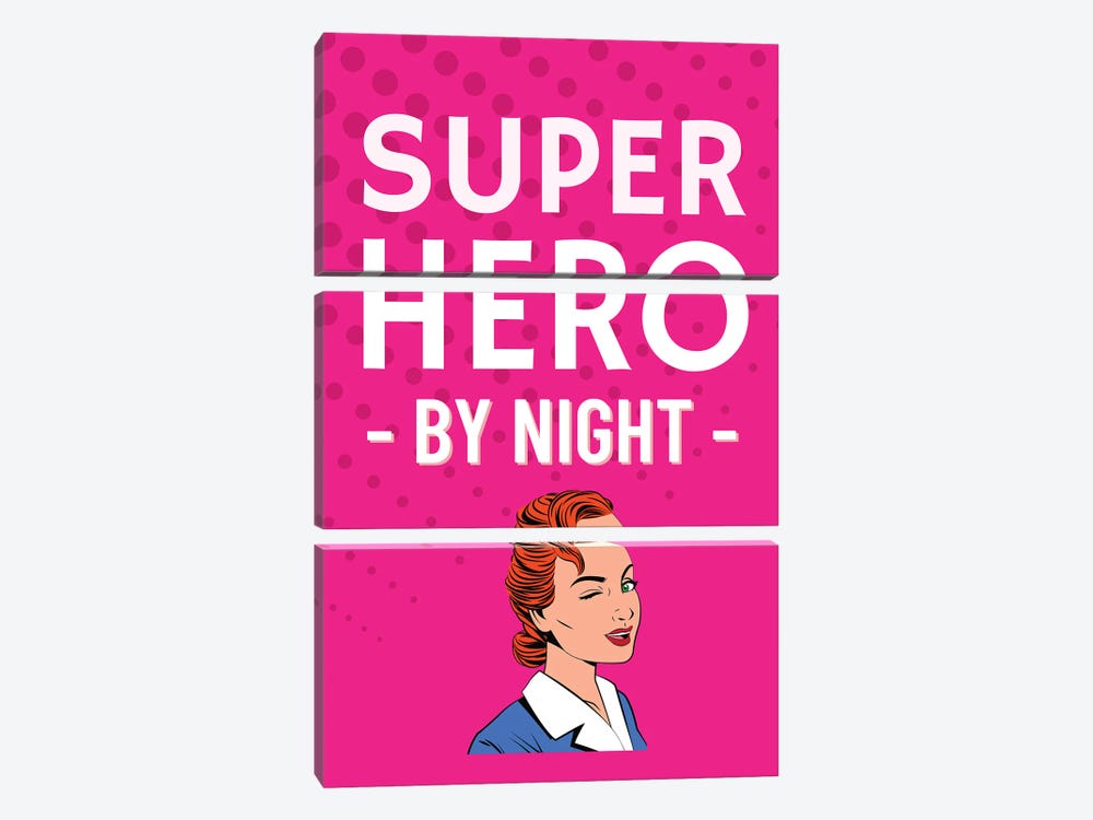 Superhero By Night Comic In Pink by Page Turner 3-piece Canvas Artwork