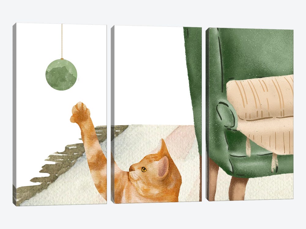The Cat And The Toy by Page Turner 3-piece Canvas Art Print
