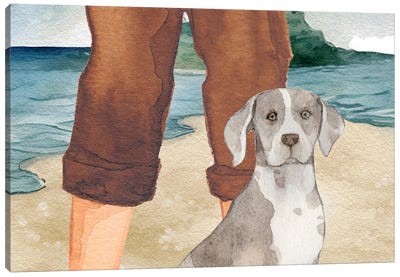 The Dog On The Beach Canvas Art Print - Page Turner