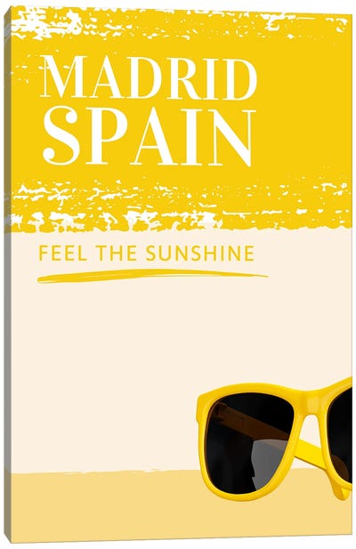 Minimalist Travel - Madrid Spain In Yellow Canvas Art Print - Spain Art