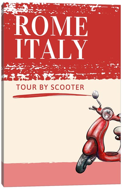 Minimalist Travel - Rome Italy In Red Canvas Art Print - Scooters